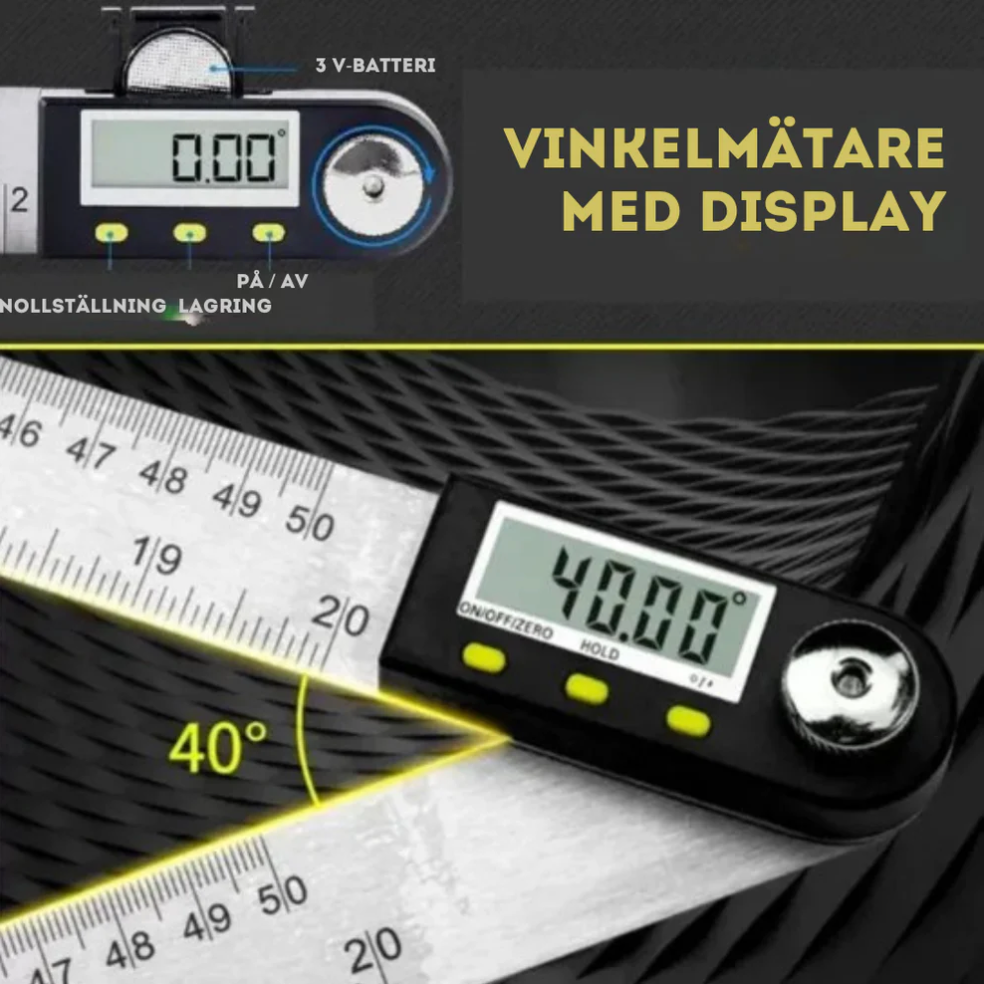 Digital vinkelmätare och linjal med LCD-display 360°