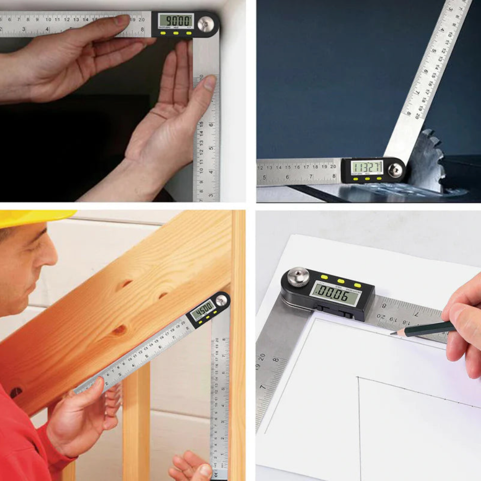 Digital vinkelmätare och linjal med LCD-display 360°