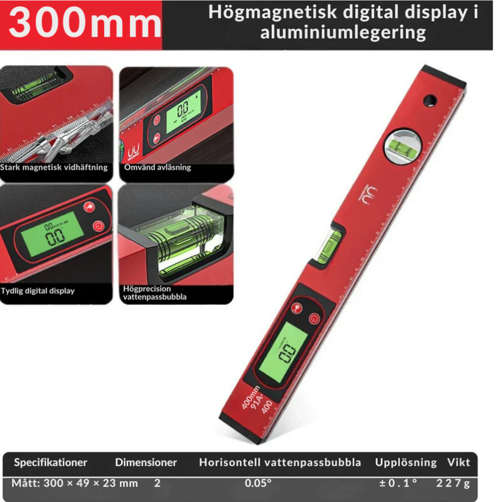 Smart Digital Nivålinjal med Magnetisk Bas och LCD-Display