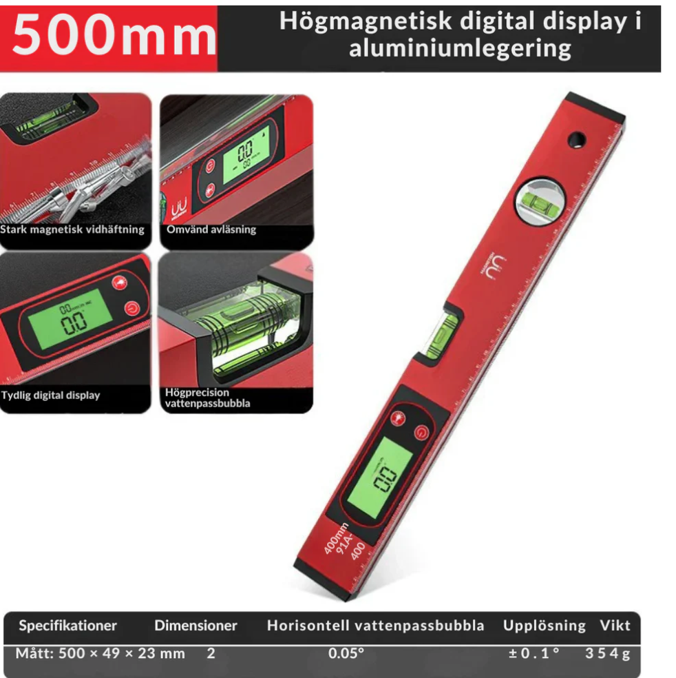 Smart Digital Nivålinjal med Magnetisk Bas och LCD-Display